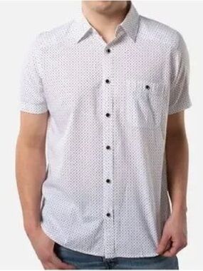 7 Diamonds White Short-Sleeve Button-Down with Micro Dot Print